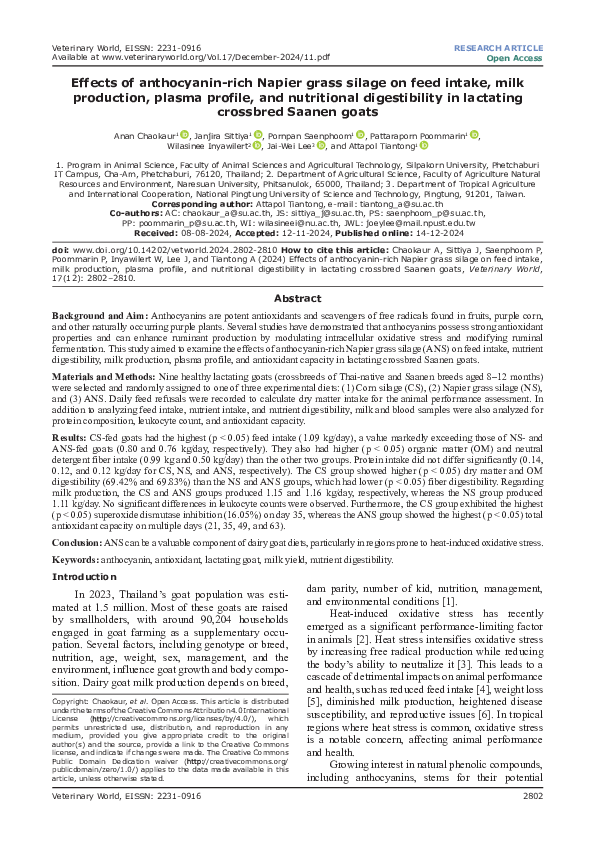 (PDF) Effects of anthocyanin-rich Napier grass silage on feed intake ...