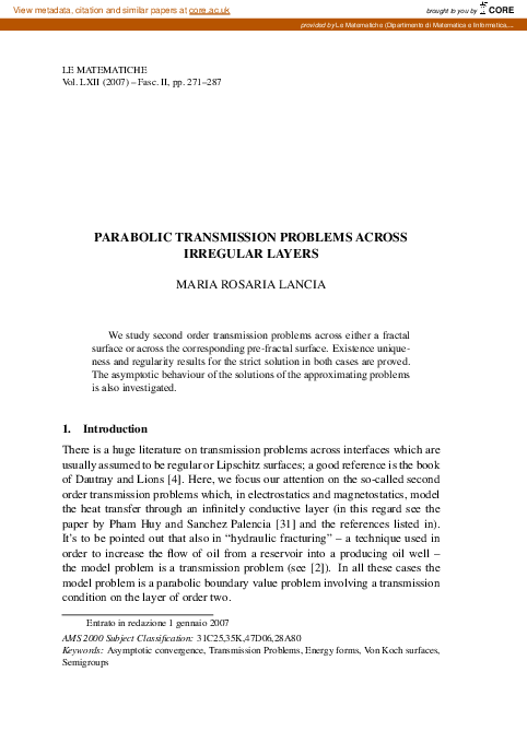 (PDF) Parabolic transmission problems across irregular layers