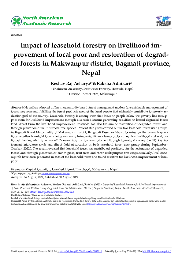 (PDF) Impact of leasehold forestry on livelihood im-provement of local ...