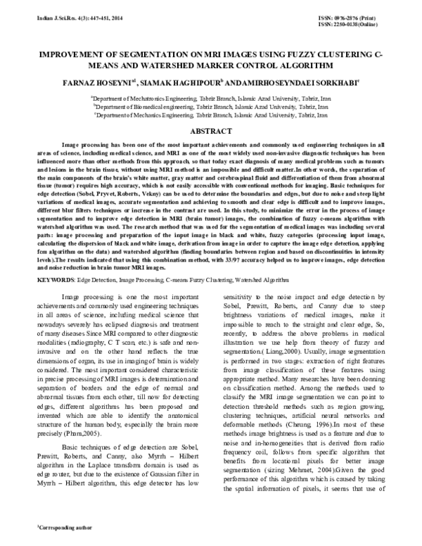 (PDF) Improvement of segmentation on MRI images using fuzzy clustering ...