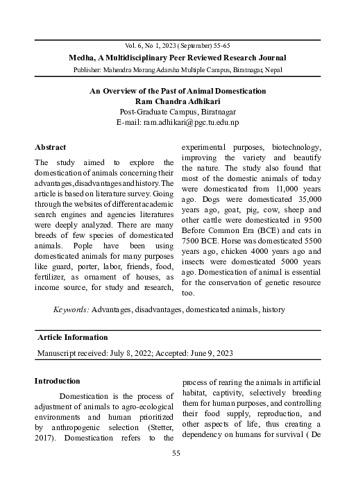 (PDF) An Overview of the Past of Animal Domestication