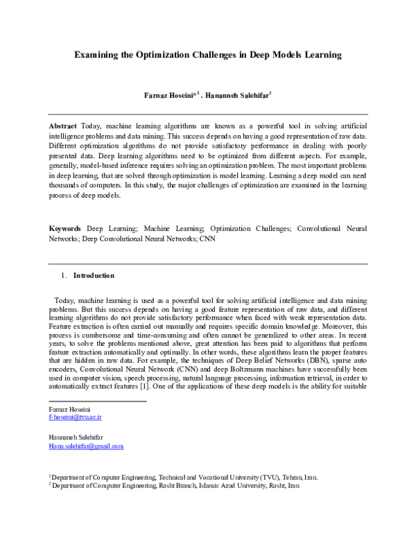 (PDF) Examining the Optimization Challenges in Deep Models Learning