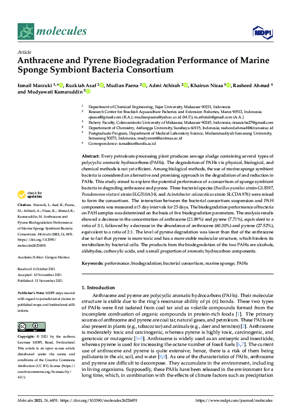 (PDF) Anthracene and Pyrene Biodegradation Performance of Marine Sponge ...