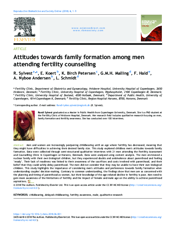 (PDF) Attitudes towards family formation among men attending fertility ...