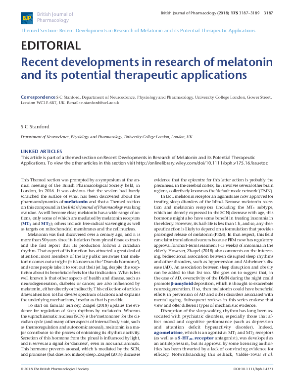 (PDF) Recent developments in research of melatonin and its potential ...