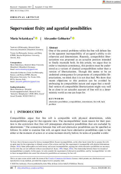 (PDF) Supervenient fixity and agential possibilities