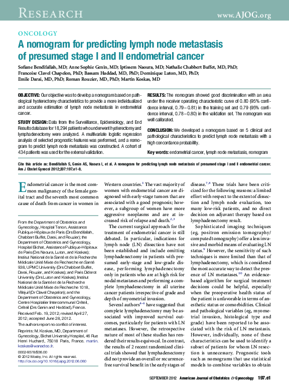 (PDF) A nomogram for predicting lymph node metastasis of presumed stage ...