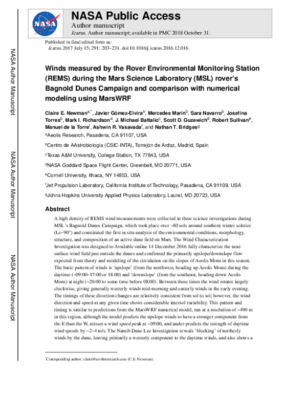 (PDF) Winds measured by the Rover Environmental Monitoring Station ...