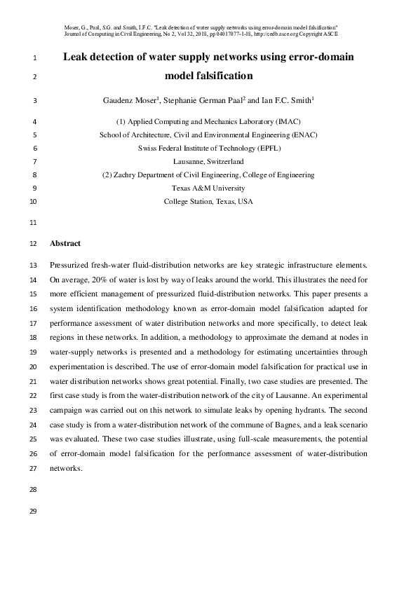 (PDF) Leak Detection of Water Supply Networks Using Error-Domain Model ...