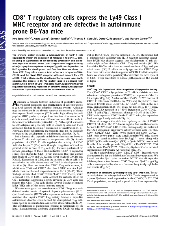 (PDF) CD8 + T regulatory cells express the Ly49 Class I MHC receptor ...