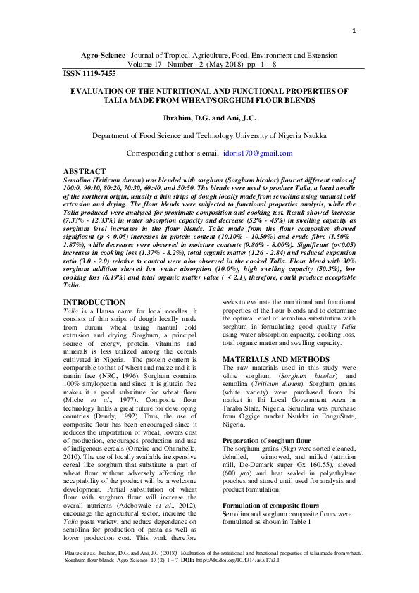 (PDF) Evaluation of the nutritional and functional properties of talia ...