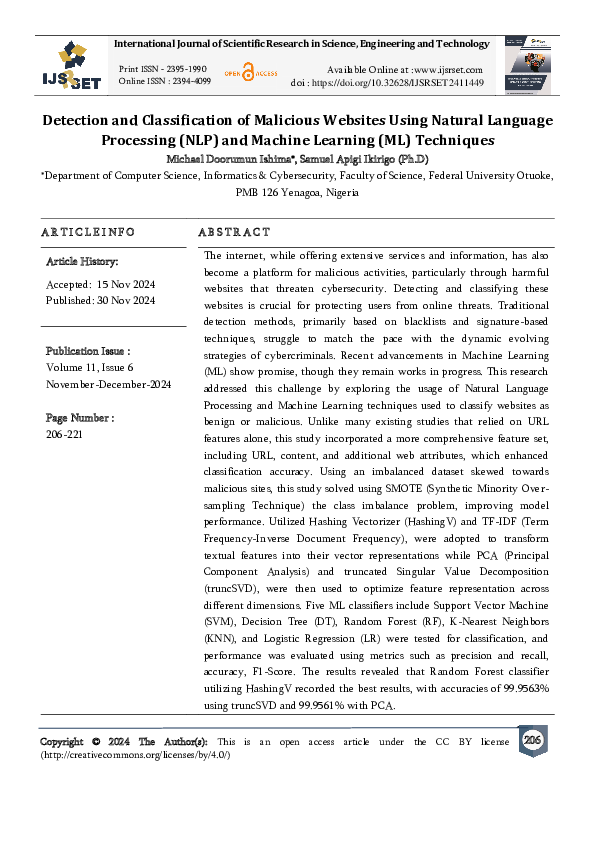 (PDF) Detection and Classification of Malicious Websites Using Natural ...