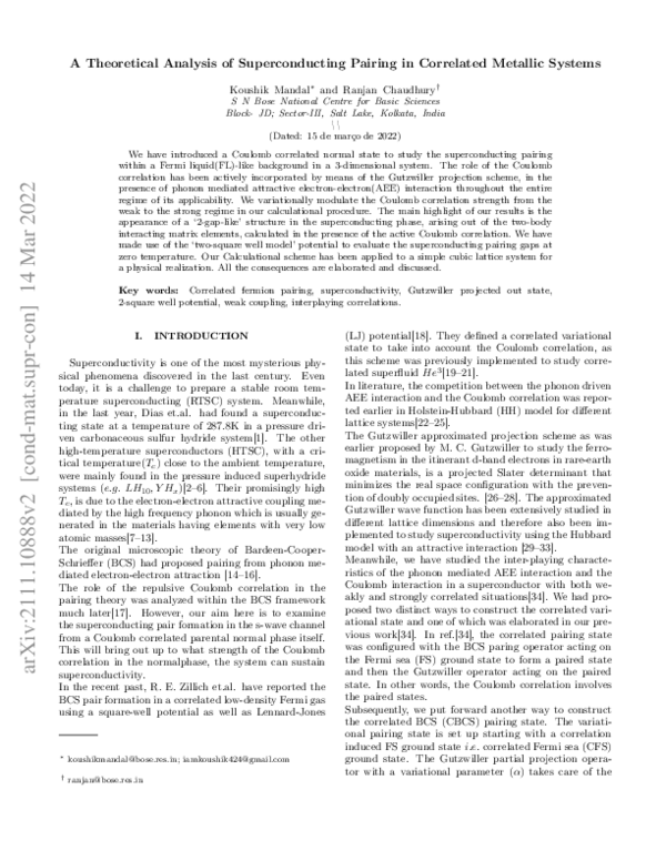 (PDF) A Theoretical Analysis of Superconducting Pairing in Correlated ...