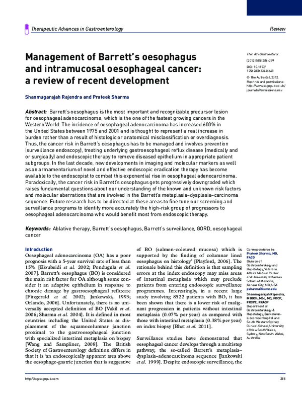 (PDF) Management of Barrett's oesophagus and intramucosal oesophageal ...