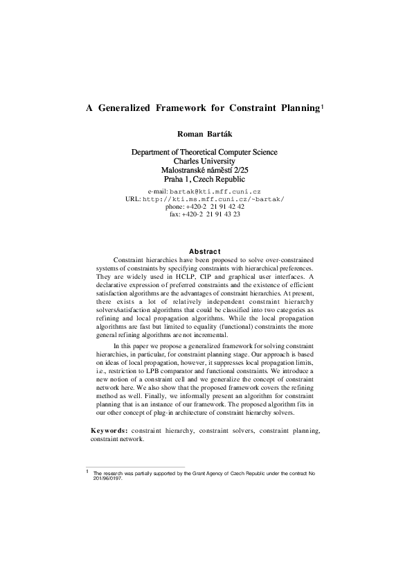 (PDF) A Generalized Framework for Constraint Planning1