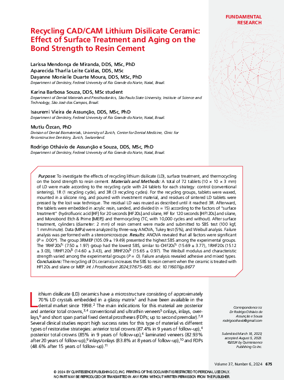 (PDF) Recycling CAD/CAM Lithium Disilicate Ceramic: Effect of Surface ...