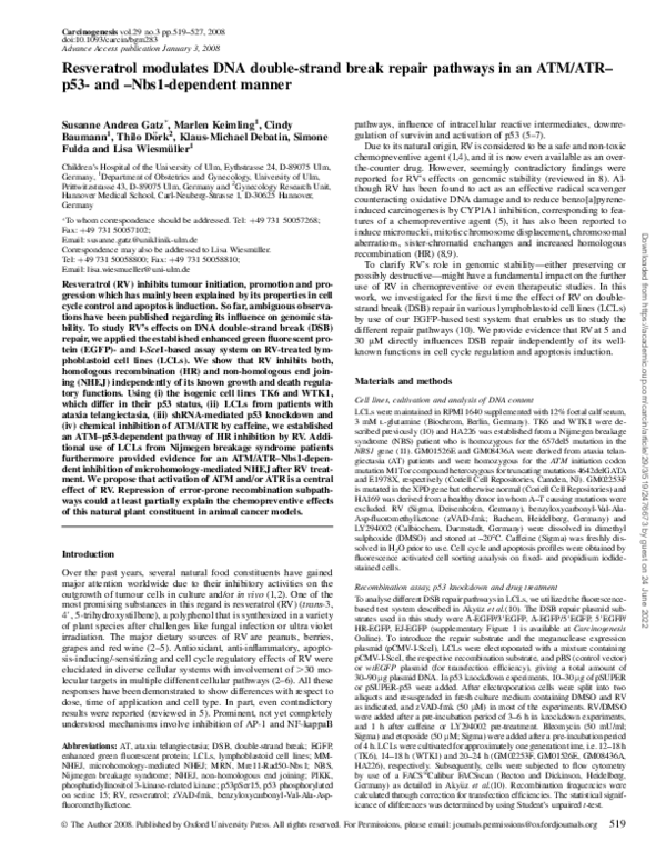 (PDF) Resveratrol modulates DNA double-strand break repair pathways in ...