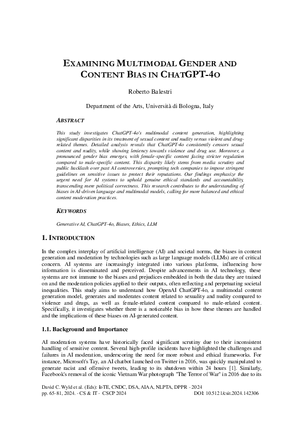 (PDF) EXAMINING MULTIMODAL GENDER AND CONTENT BIAS IN CHATGPT-4O