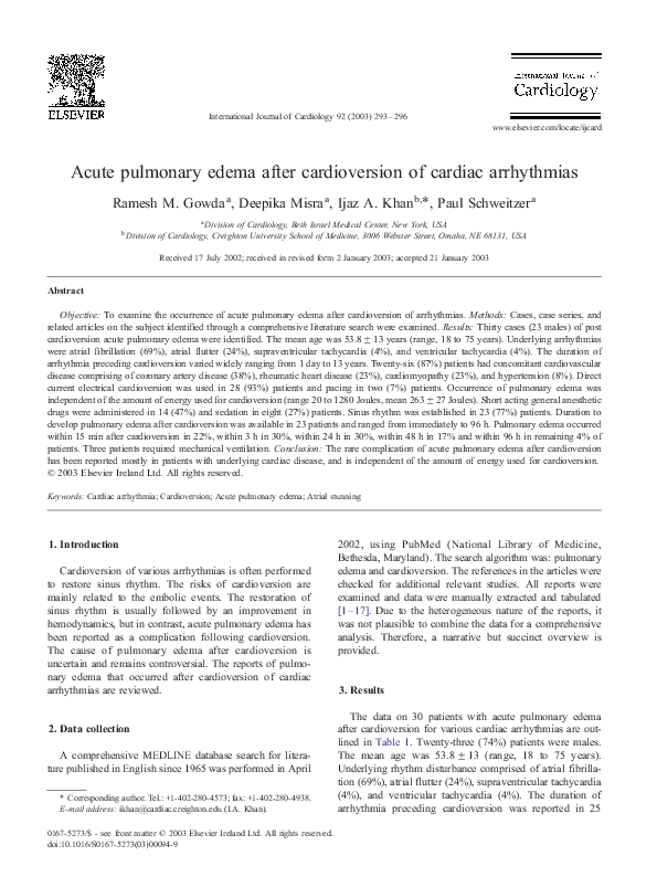(PDF) Acute pulmonary edema after cardioversion of cardiac arrhythmias