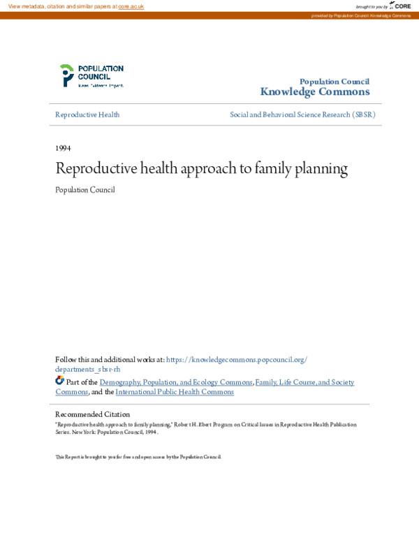 (PDF) Reproductive health approach to family planning