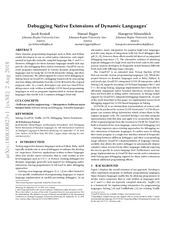 (PDF) Debugging native extensions of dynamic languages