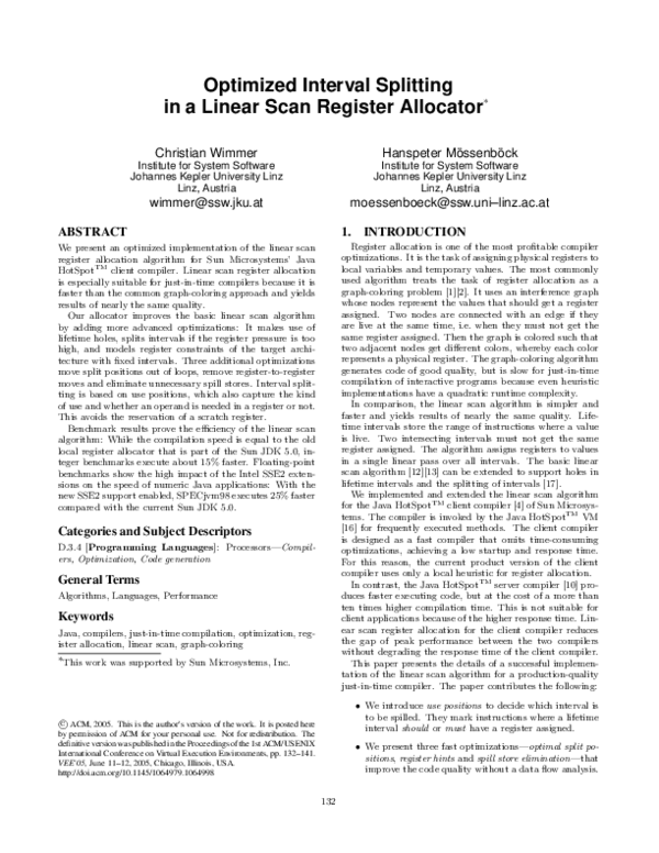 (PDF) Optimized interval splitting in a linear scan register allocator