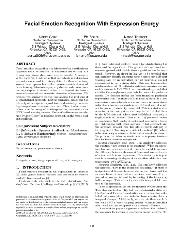 (PDF) Facial emotion recognition with expression energy