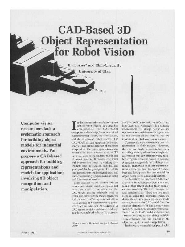 (PDF) CAD-Based 3D Object Representation for Robot Vision