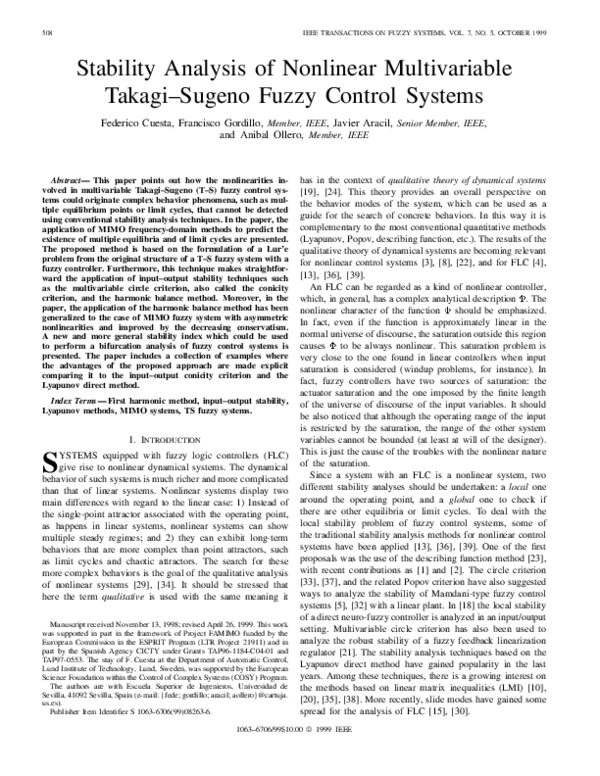 (PDF) Stability analysis of nonlinear multivariable Takagi-Sugeno fuzzy ...