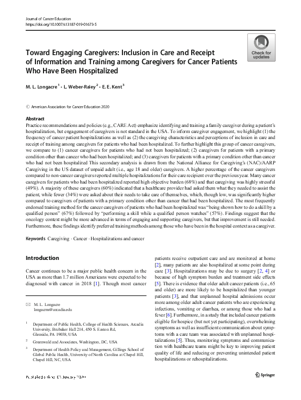 (PDF) Toward Engaging Caregivers: Inclusion in Care and Receipt of ...