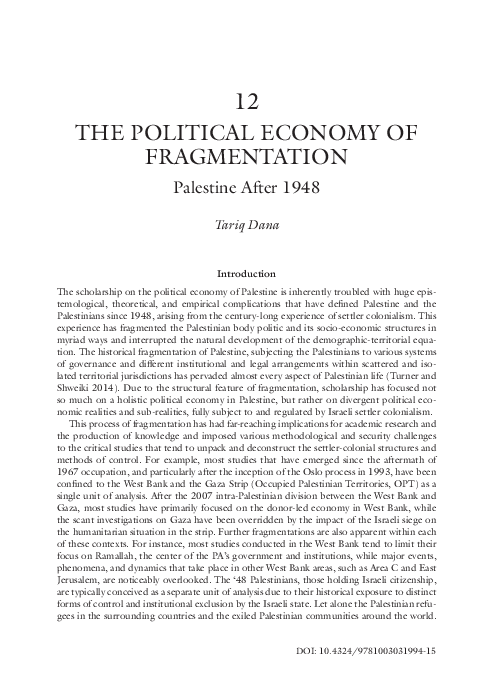 (PDF) The Political Economy of Fragmentation: Palestine since 1948