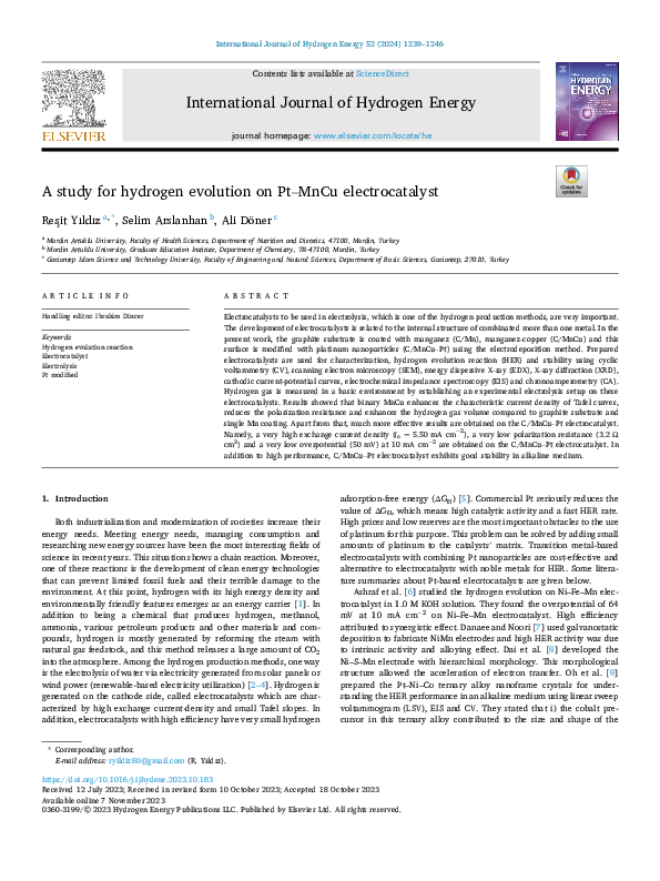 (PDF) A study for hydrogen evolution on Pt-MnCu electrocatalyst