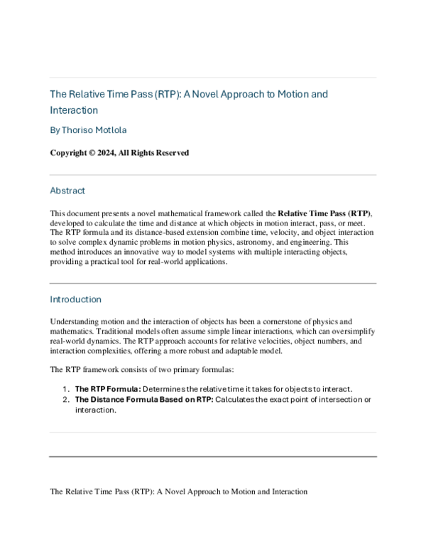 (PDF) The Relative Time Pass (RTP): A Novel Approach to Motion and ...