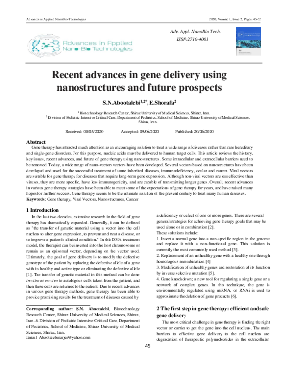 (PDF) Recent advances in gene delivery using nanostructures and future ...