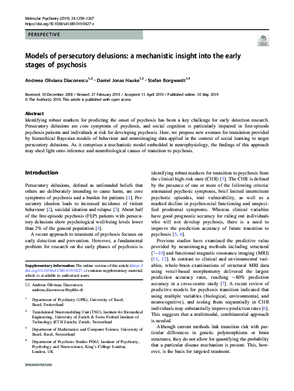 (PDF) Models of persecutory delusions: a mechanistic insight into the ...