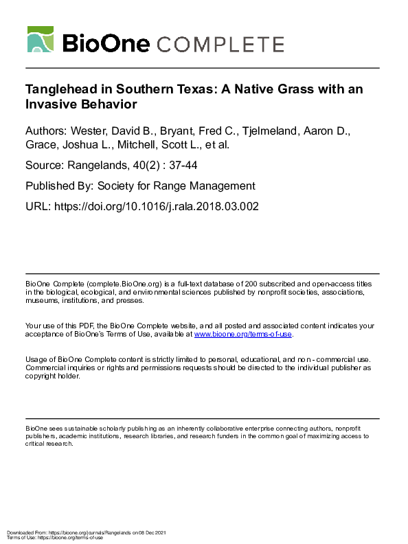 (PDF) Tanglehead in Southern Texas: A Native Grass with an Invasive ...