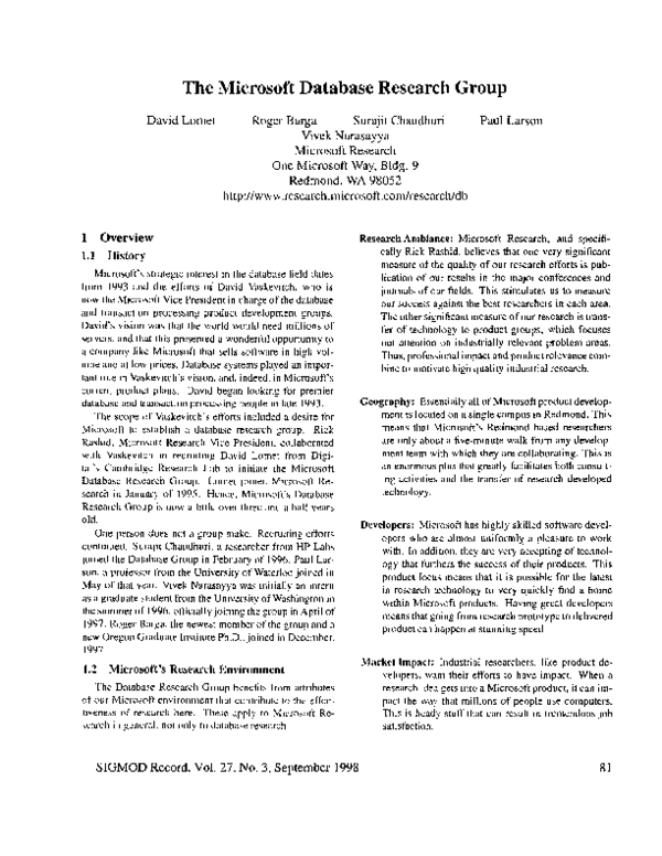 (PDF) The Microsoft database research group