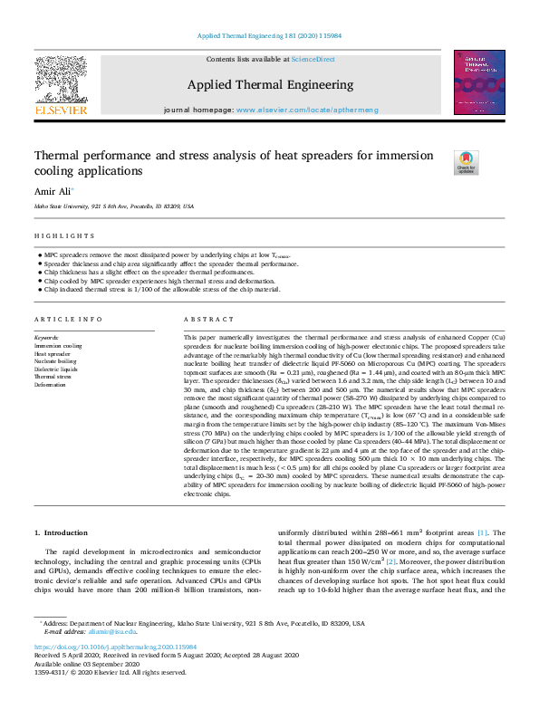 (PDF) Thermal performance and stress analysis of heat spreaders for ...
