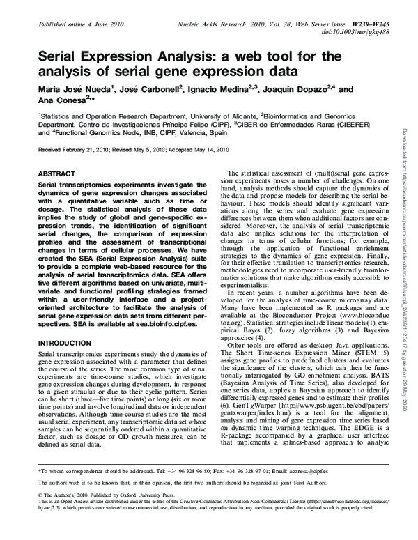 (PDF) Serial Expression Analysis: a web tool for the analysis of serial ...