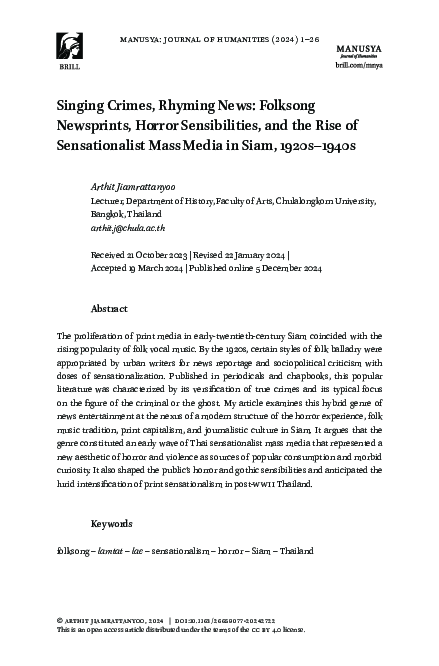 (PDF) Singing Crimes, Rhyming News: Folksong Newsprints, Horror ...