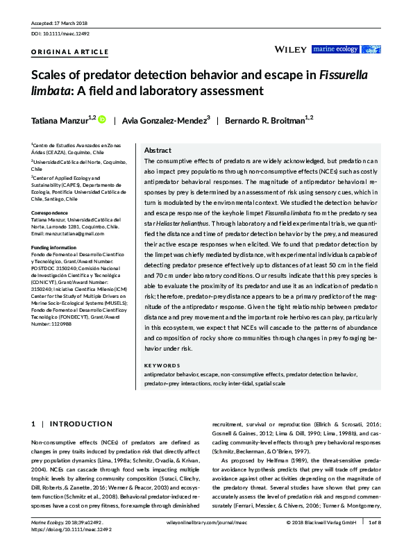 (PDF) Scales of predator detection behavior and escape in Fissurella ...