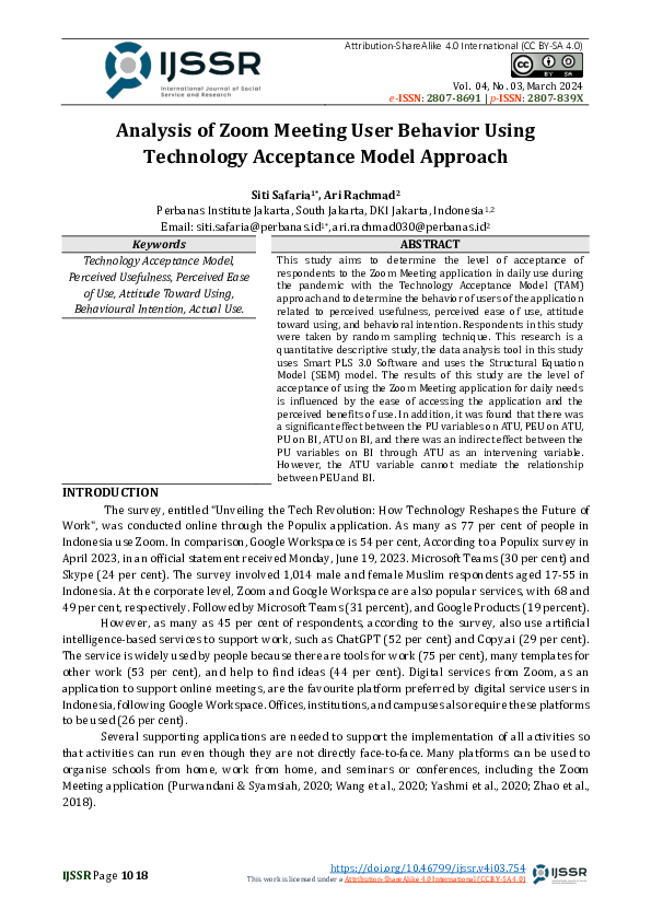 (PDF) Analysis of Zoom Meeting User Behavior Using Technology ...