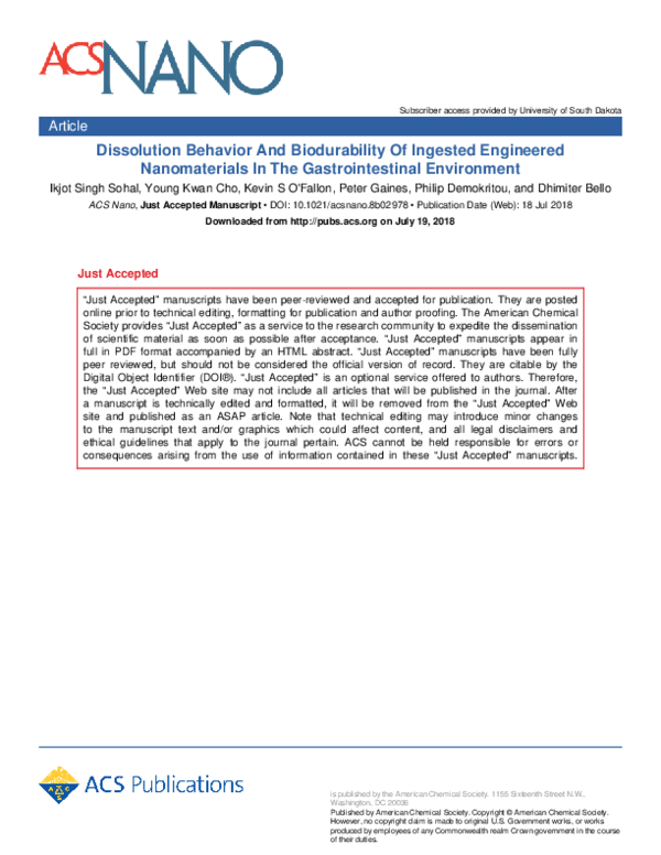 (PDF) Dissolution Behavior and Biodurability of Ingested Engineered ...