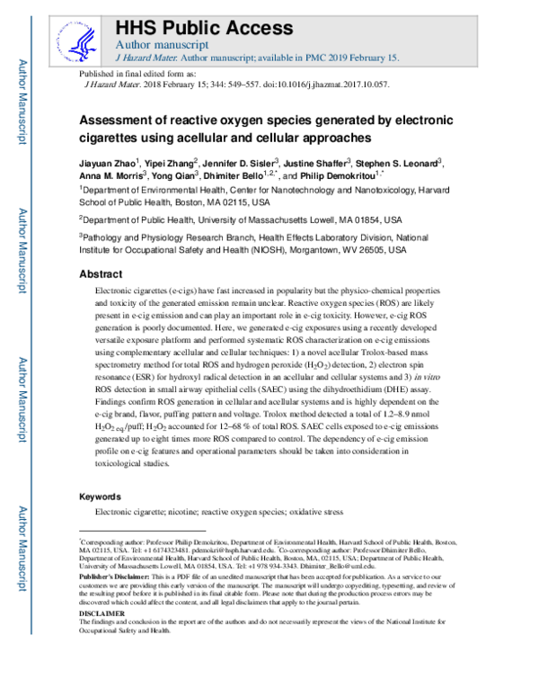 (PDF) Assessment of reactive oxygen species generated by electronic ...