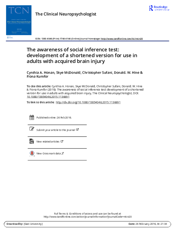 (PDF) The awareness of social inference test: development of a ...