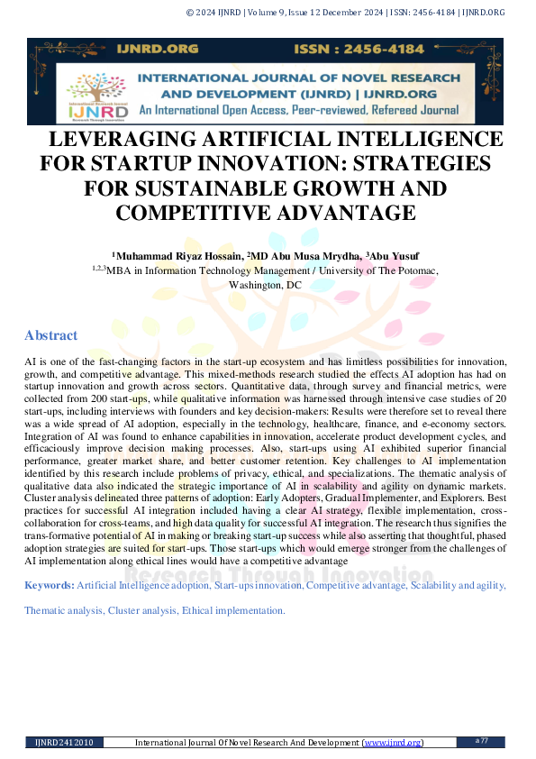 (PDF) LEVERAGING ARTIFICIAL INTELLIGENCE FOR STARTUP INNOVATION ...