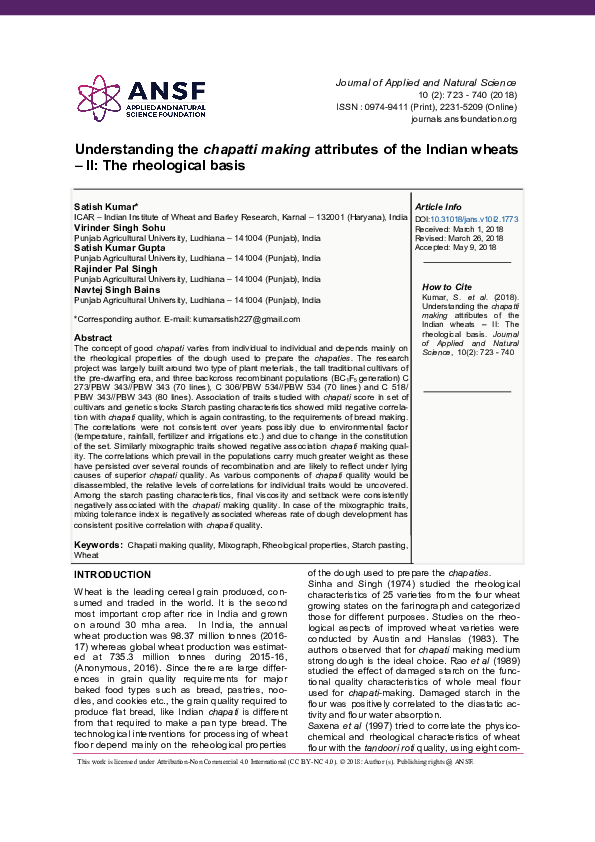 (PDF) Understanding the chapatti making attributes of the Indian wheats ...