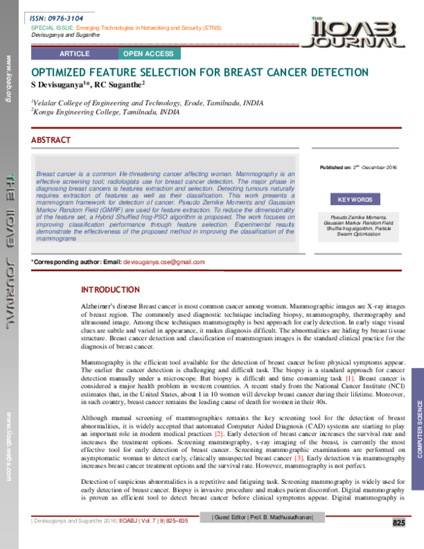 (PDF) Optimized Feature Selection for Breast Cancer Detection