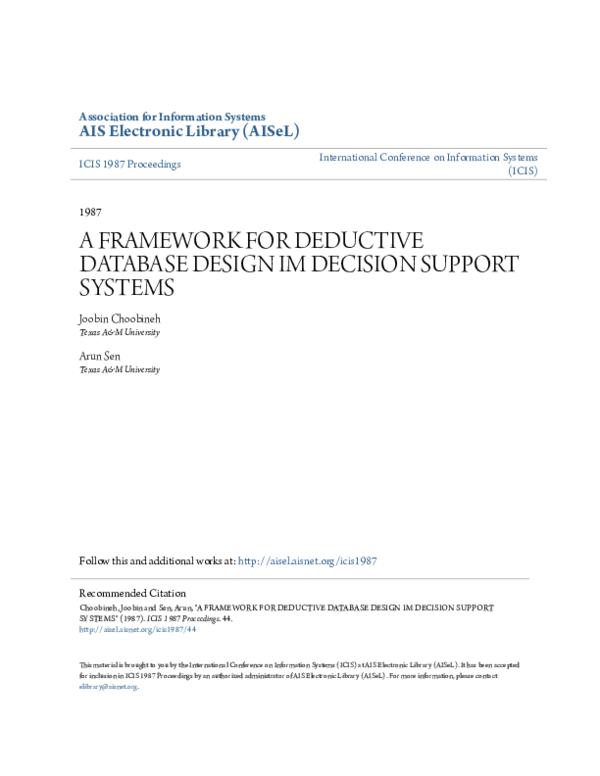 (PDF) A Framework for Deductive Database Design im Decision Support Systems