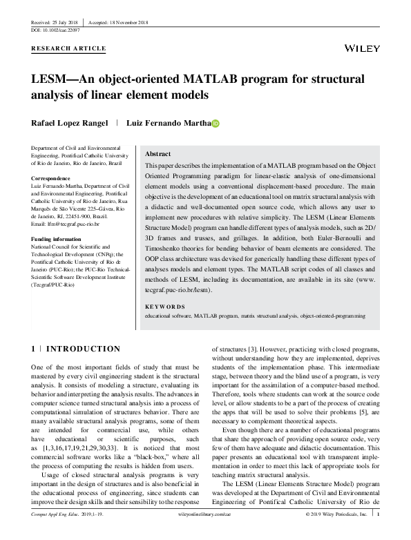 (PDF) LESM—An object-oriented MATLAB program for structural analysis of ...